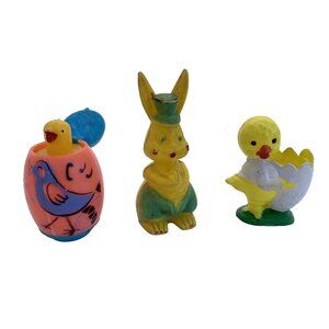 Lot of 3 Easter Figurines Knickerbocker Chick Rosen Bunny Chirping Chick Plastic